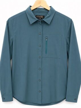 Kyodan Outdoor Technical‎ Stretch Button Up Hiking Shirt Blue Zip Pocket Men's M